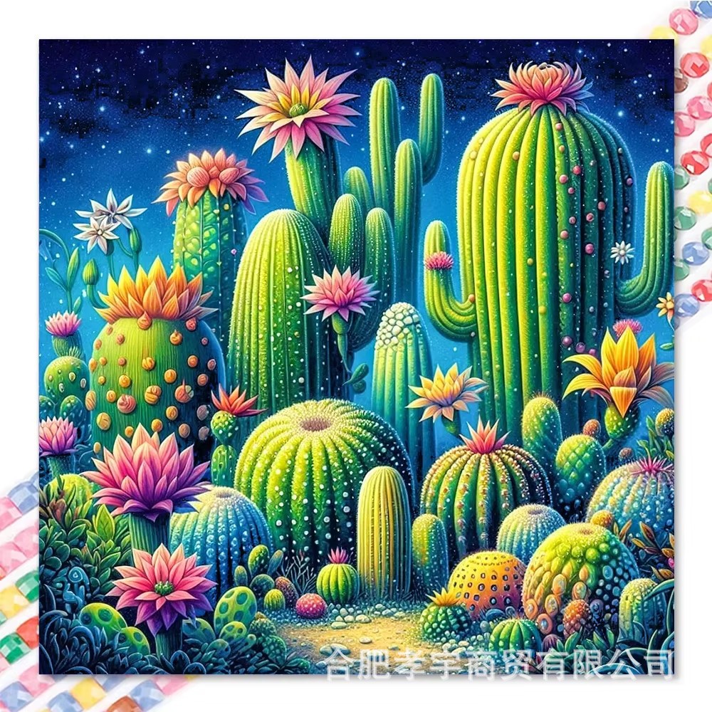 Lienzo de aceite de punto de cruz hecho a mano 5D nueva serie de plantas de cactus pintura de diamantes completo dormitorio de punto de cruz de diamantes