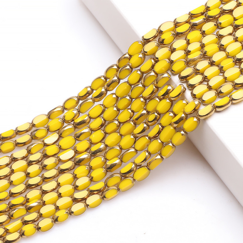 クリスタルガラス散珠4x6mm金縁メッキ艶消し米珠4面楕円オリーブ珠DIY飾り|undefined
