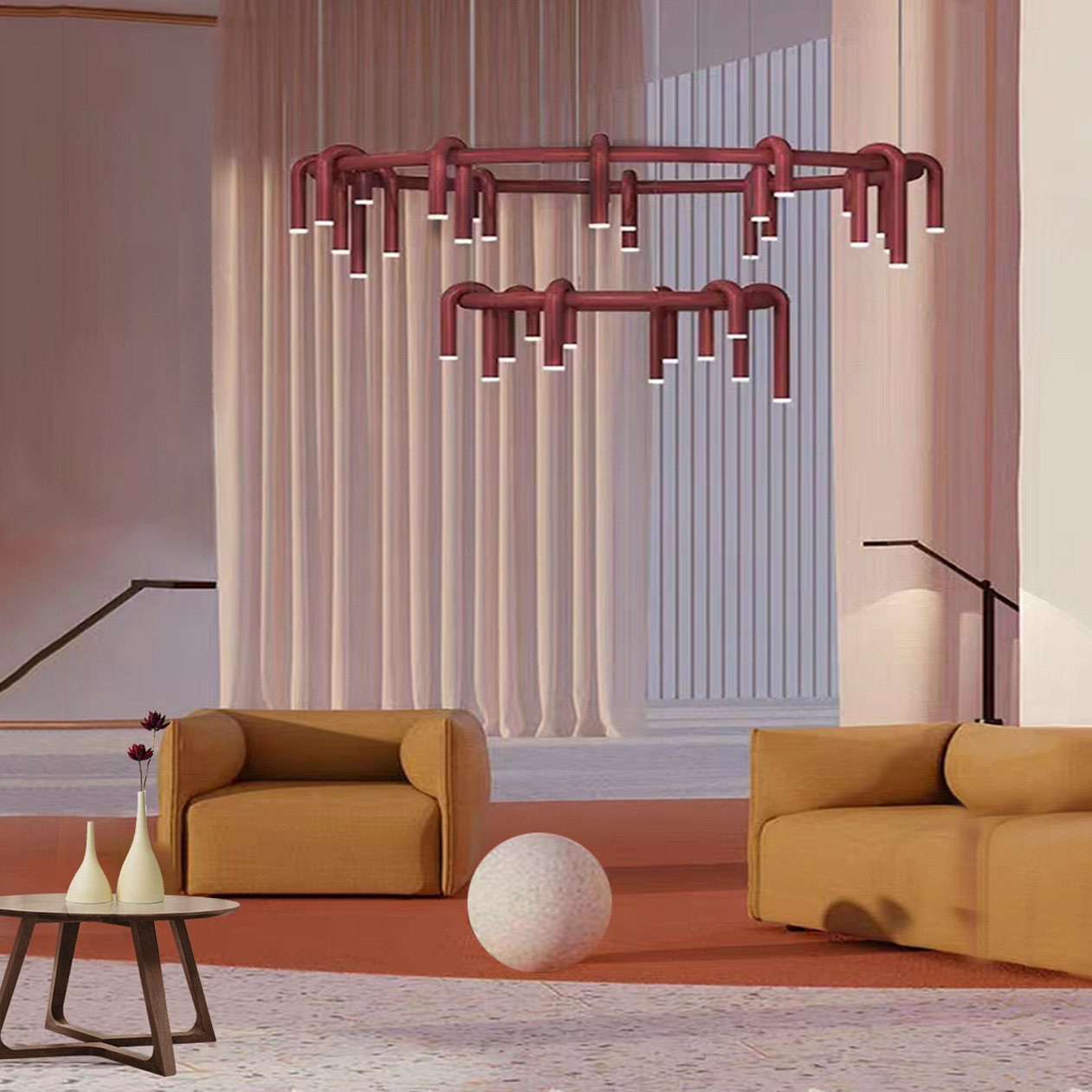 Diseño de lámparas de color rojo retro dormitorio modelo de lámparas diseñador U moderno restaurante nórdico
