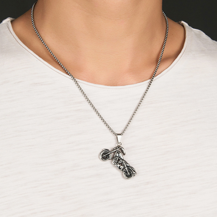 Punk stainless soul tank necklace titanium steel skull motorcycle trendy men's pendant jewelry_voghion.com