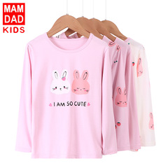 Girls' two-pack base layer tops Autumn clothing cute rabbit girl T-shirt cotton crew neck shirt