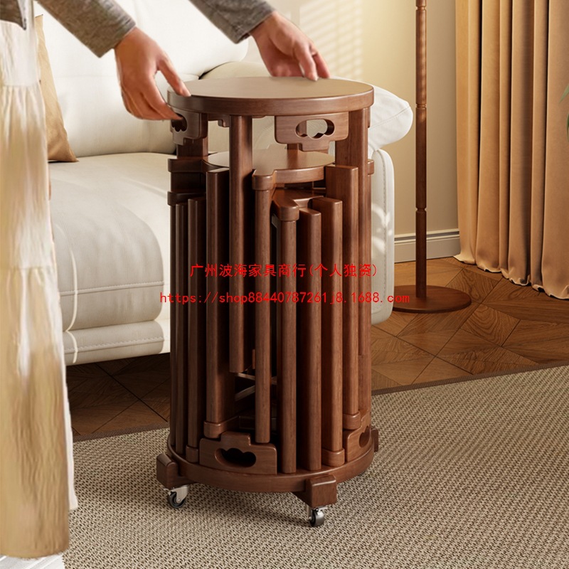 Stackable Six-In-One Solid Wood Stacking Round Stool for Home Use, Spare Dining Table Stacking Wooden Bench Dining Stool