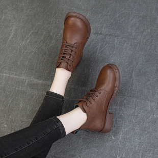 Cowhide Boots Genuine Leather Spring and Autumn Single Boots Flat-soled Martin Boots All-match Comfortable Soft-soled Casual Women's Shoes with Cotton Short Tube