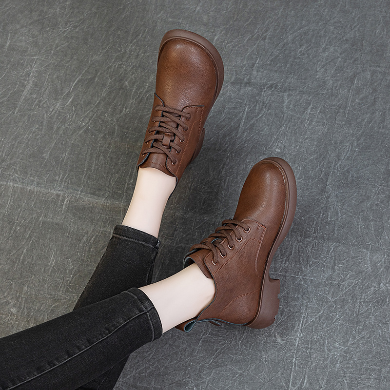 Cowhide Boots Genuine Leather Spring and Autumn Single Boots Flat-soled Martin Boots All-match Comfortable Soft-soled Casual Women's Shoes with Cotton Short Tube Cowhide Boots Genuine Leather Spring and Autumn Single Boots Flat-soled Martin Boots All-match Comfortable Soft-soled Casual Women's Shoes with Cotton Short Tube