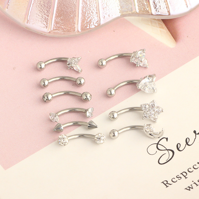 Stainless Steel Heart Shape Eyebrow Piercing Jewelry - Invisible Lip Nail with Black Zircon - 18K Gold Plated detail image 10