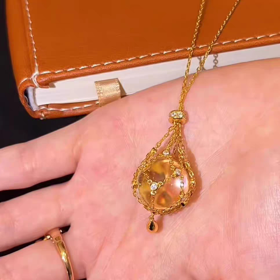 골드 버블 망사 크리스탈 목걸이 - 18mm