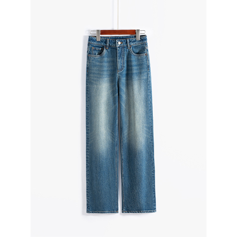 Türkiye's same flat substitute, autumn new high-waist wash retro blue straight jeans for women