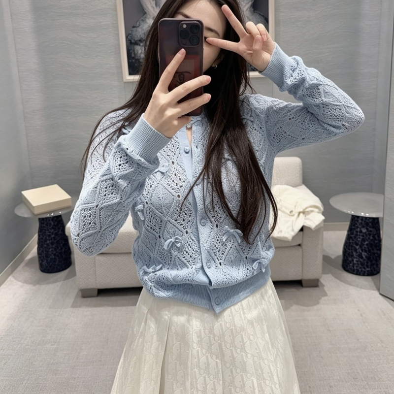 Shenzhen Nanyou Women's New Round-Neck Three-Dimensional Handmade Bow Solid Color Simple Knitted Cardigan Top for Women Shenzhen Nanyou Women's New Round-Neck Three-Dimensional Handmade Bow Solid Color Simple Knitted Cardigan Top for Women