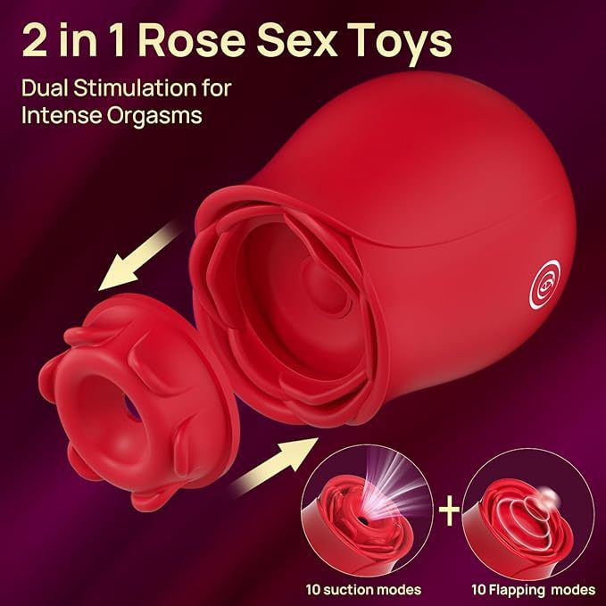 Rose-shaped Suction And Thrusting Two-in-one Vibrator For Women, Fem Masturbator, Flirting Toy, Adult Sex Toys_voghion.com
