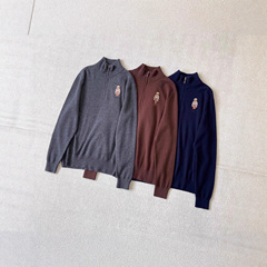 25秋季新款经典半拉链贴布刺绣宽松百搭针织羊毛衫