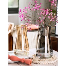 简约束腰透明玻璃花瓶水养鲜花百合玫瑰花桌面彩色小清新花瓶摆件