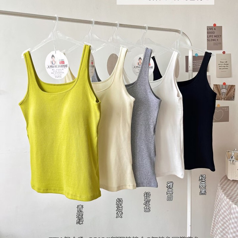 Fengzhixin 2816 Pure Cotton Women's Tank Top with Built-In Chest Pads, Plus-Size Camisole, Tube Top, Base Layer Shirt