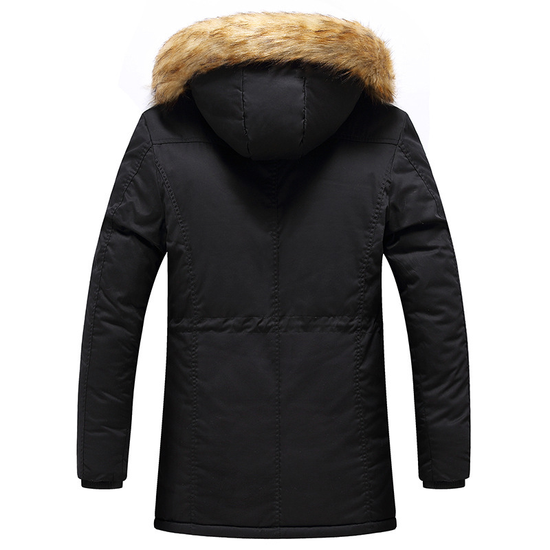 Nuevo algodón para hombres de comercio exterior cuello de lana y abrigo de terciopelo abrigo de invierno casualidad con capuchón abrigo de algodón caliente