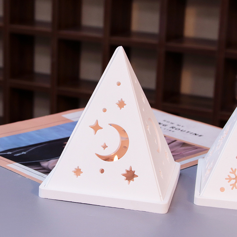 (2개) DIY 크리스탈 드롭 수지 아로마 테라피 촛불 석고 설화 석고 스타 사랑 피라미드 캔들 홀더 실리콘 금형