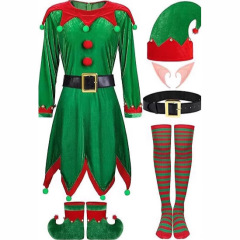 2025年 クロスボーダー レディース クリスマスエルフコスチュームセット ベルベットドレス コスプレ衣装 ステージパフォーマンス