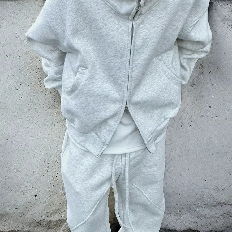 Suéter con capucha de la calle principal para hombre, versión de otoño e invierno, chaqueta corta con cremallera de color sólido de base suelta, estilo de hombre americano pesado