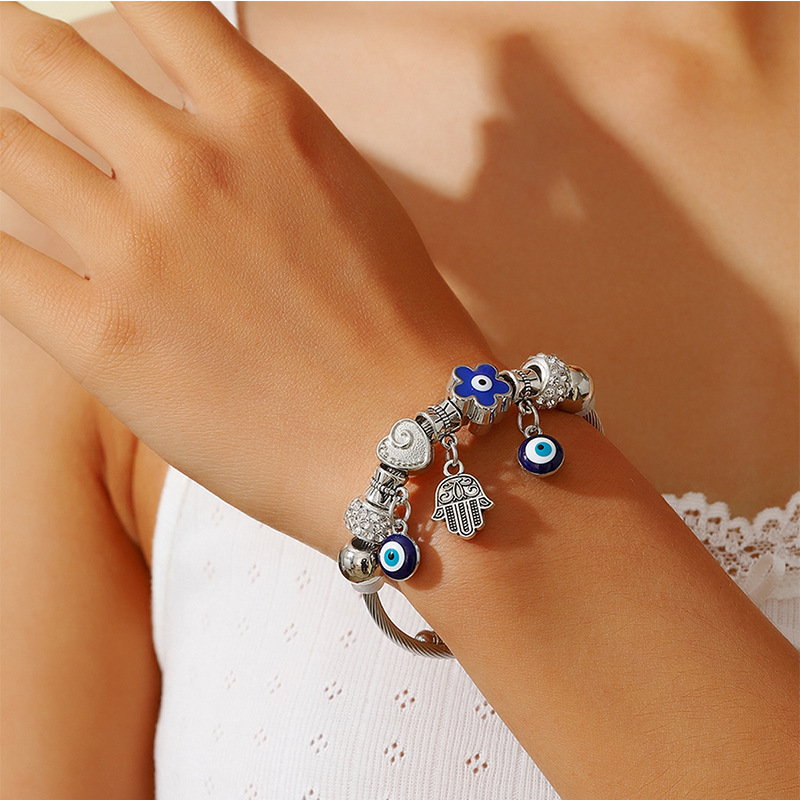 Brazalete Panjia Dora DIY Beaded Ojos del Demonio Brazalete abierto de flores Brazalete
