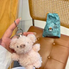 原捲毛豬掛件鑰匙扣毛絨玩偶包包掛飾吊墜車載鑰匙扣手工