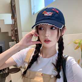 韩版可爱卡通棒球帽女百搭显脸小刺绣休闲学生甜美鸭舌帽户外遮阳