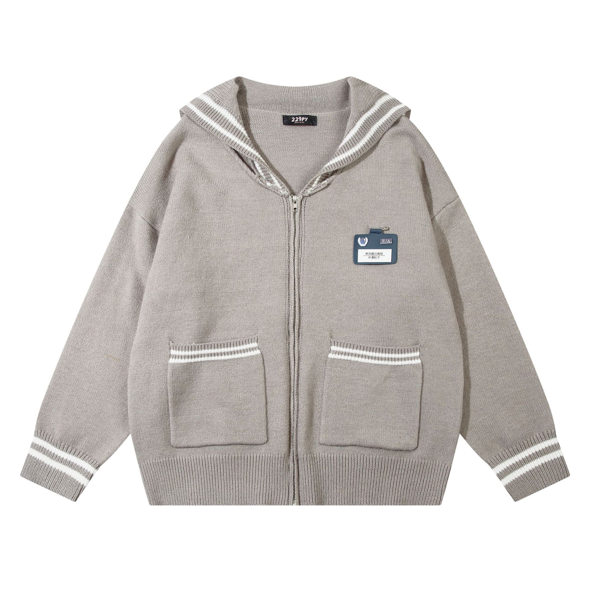 YWFG American Navy collar estilo de la Universidad 2023 otoño y el invierno las mujeres versátiles cardigan manga larga punto suéter abrigo image 10