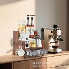 跨境木制厨房台面调料收纳架铁艺结合咖啡胶囊存储架抽屉式茶包架