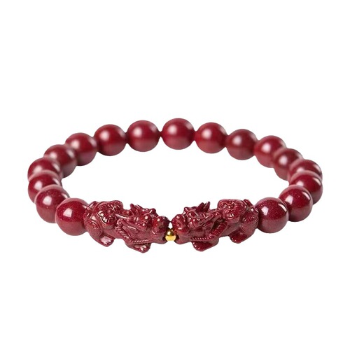 Bulk Wholesale Men and Women Gifts High Content Cinnabar Bracelet with Purple Gold Sand Double Pixiu Zhenming Year Necklace Gift Accessory Jewelry
