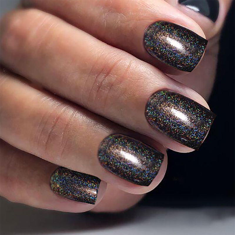 Flash short square wear nail black flash fake nail European and American ins style cross-border supply nail nail nail piece batch
