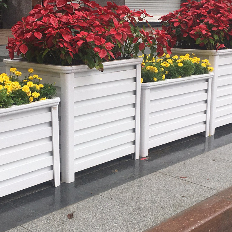 Aluminum Alloy Flower Box Outdoor Combination in stock Imitation Wood Grain Flower Pot Terrace Vegetable Planting Box Iron Flower Groove Garden Planting Box