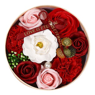 Cross-border New Handmade Rose Soap Flower Small Round Box Christmas Gift for Girlfriend and Family