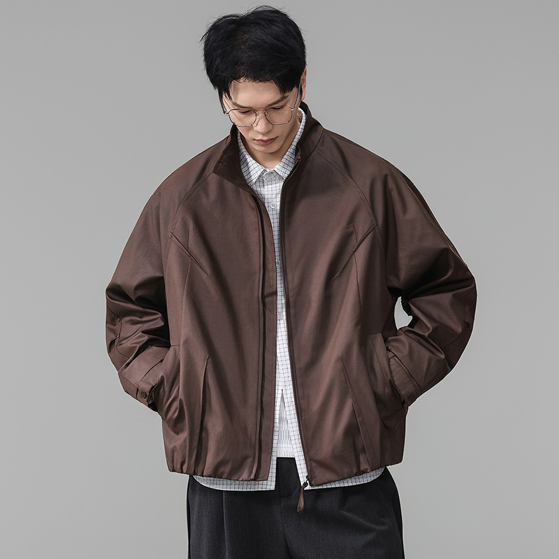 Autumn American retro workwear jacket for men, stand-up collar, simple, casual, loose fit, large size, trendy brand, aviator jacket, stylish and cool