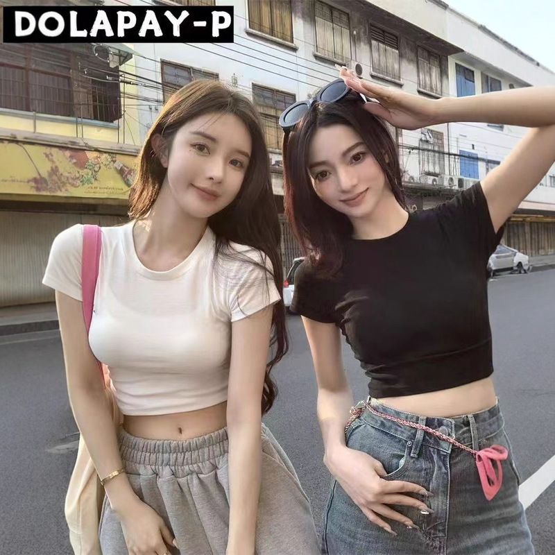 Sexy Cropped Short T-Shirt for Women, Summer 2025 Korean Version, Slim-Fit Short-Sleeve, Versatile Hot Girl Top, Base Shirt