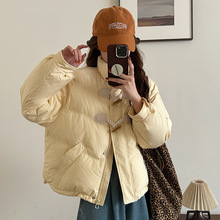 牛角扣羽绒服女2024新款加厚立领面包服甜美小个子冬季短款外套潮