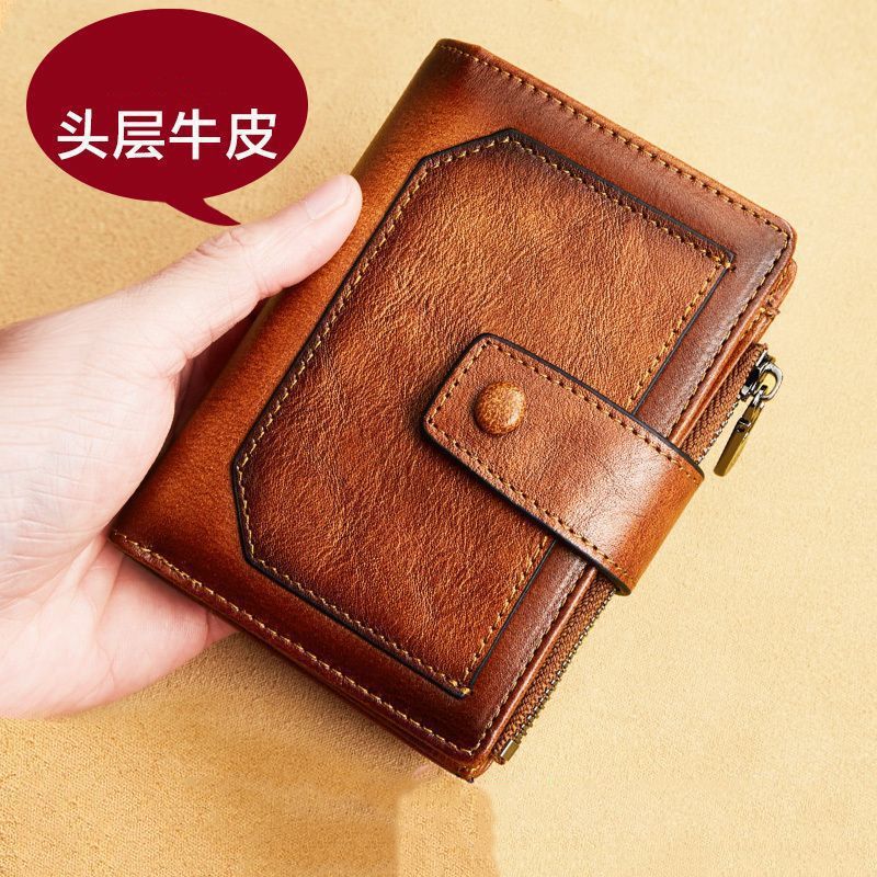 New Men's Genuine Leather Wallet with Zipper, Short Vintage Style, Rfid Anti-Theft, Export-Grade Cowhide Wallet, Wholesale from Manufacturer New Men's Genuine Leather Wallet with Zipper, Short Vintage Style, Rfid Anti-Theft, Export-Grade Cowhide Wallet, Wholesale from Manufacturer