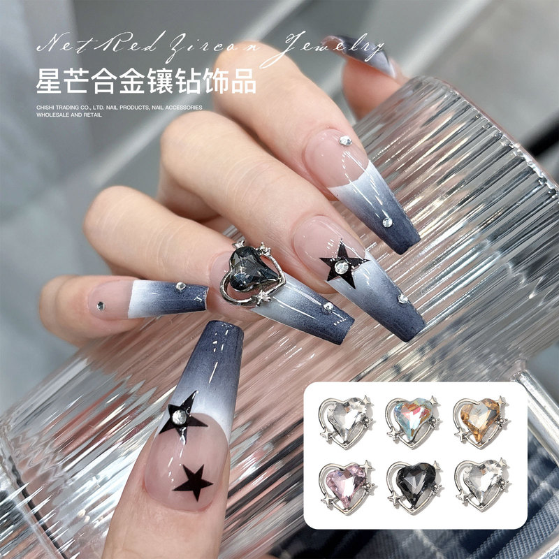 New star mans alloy diamond nail art jewelry high design sweet cool hot girl wind crooked heart nail diamond jewelry wholesale