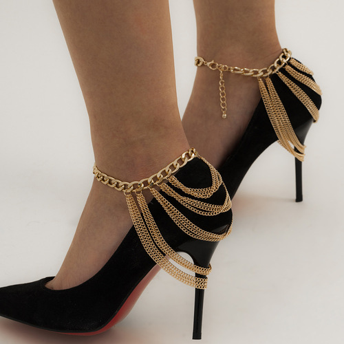 European and American style multi-layered tassel hip-hop anklet for women, exaggerated personality geometric metal chain shoe chain, Xuerou jewelry