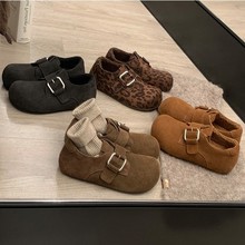 葡萄妈秋季新款内增高3.5cm~豹纹全包加绒毛毛单鞋勃肯鞋女秋冬