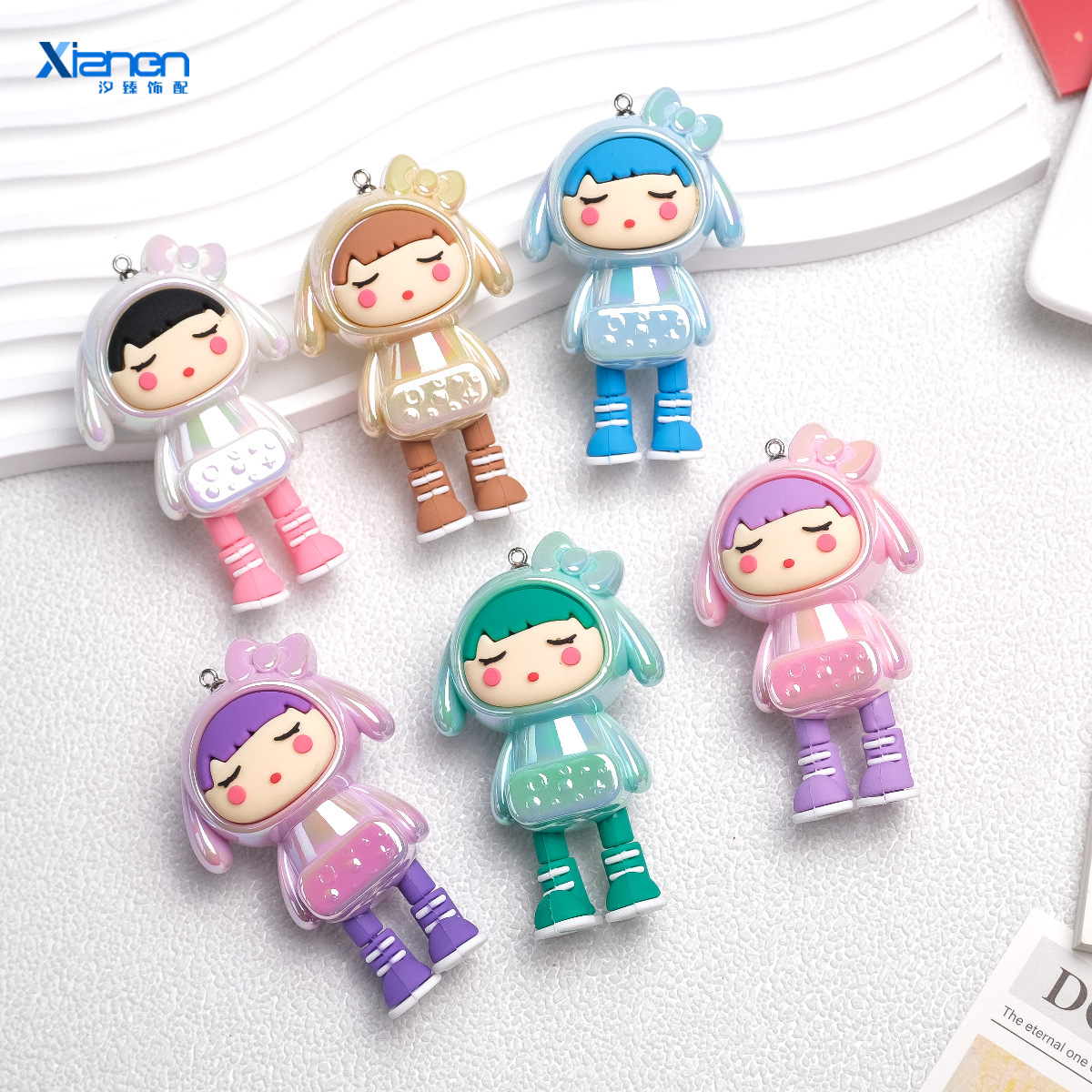Cute Machine sleeping girl doll blind box doll machine UV color plated plastic diy keychain bag accessories