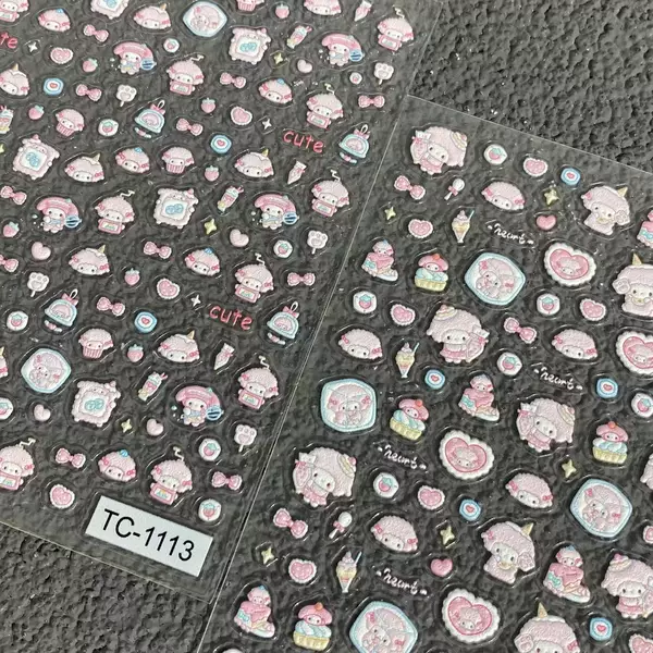 Cute Sanrio Piano Sheep Embossed Nail Art Stickers Girly Phone Case DIY Decoration Stickers