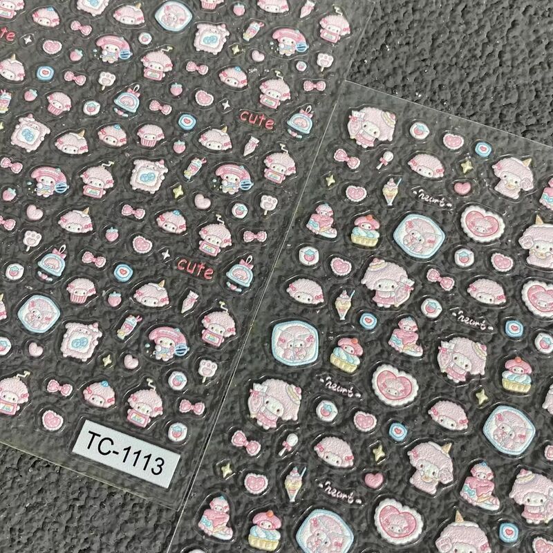 Cute Sanrio Piano Sheep Embossed Nail Art Stickers Girly Phone Case DIY Decoration Stickers
