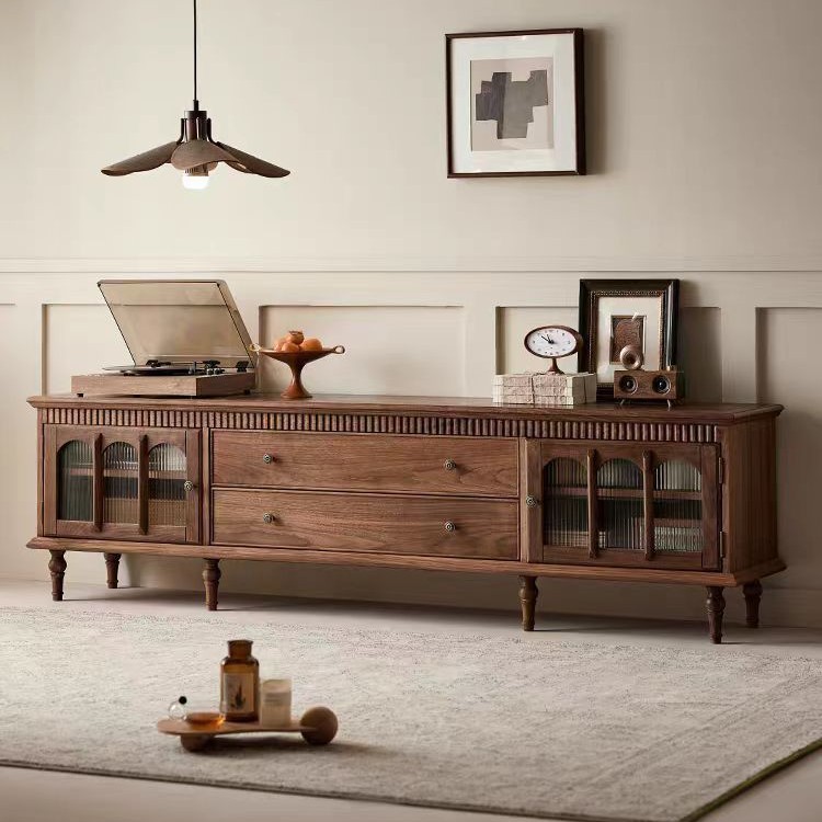 North American Black Walnut Tv Cabinet Coffee Table Combination Nordic Solid Wood Floor Cabinet American Retro Living Room Storage Cabinet