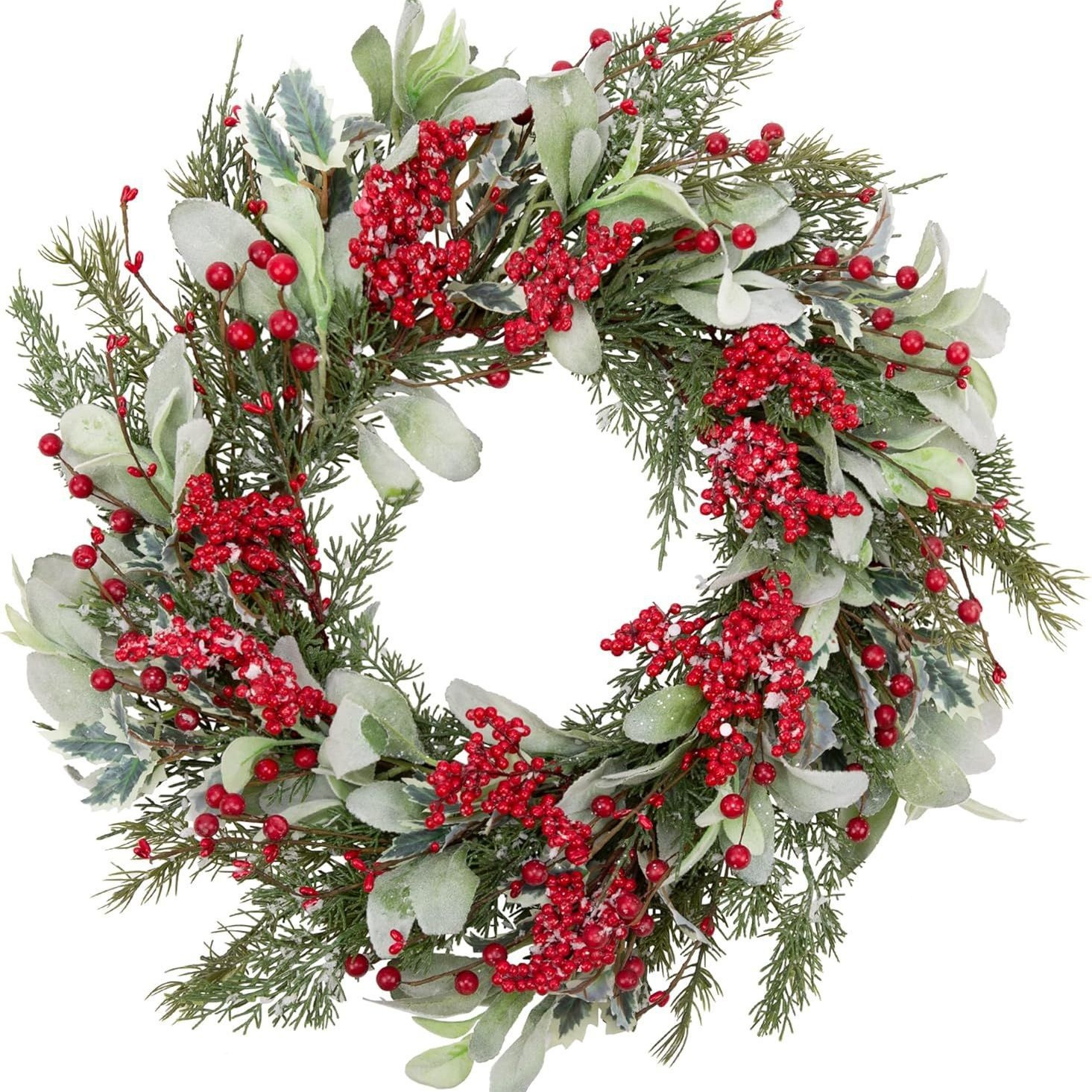 跨境仿真圣诞节花环浆果叶草花环装饰节日庆祝仿真红果装饰
