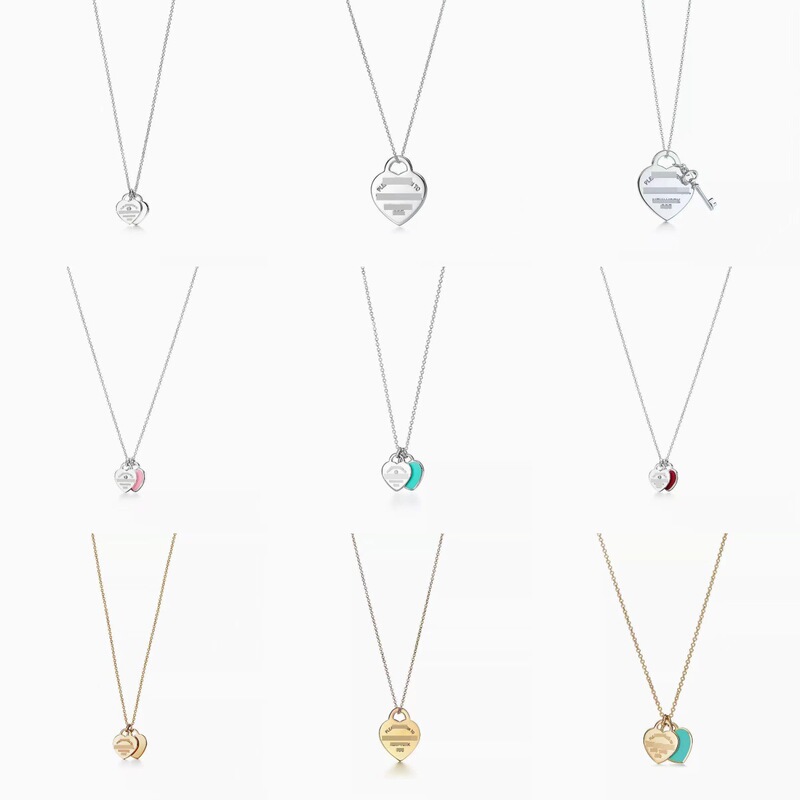 T's Double Heart Brand Heart-shaped Necklace Pendant Epoxy Diamond Gold-plated Love Dijia Clavicle Chain Factory Direct Sales