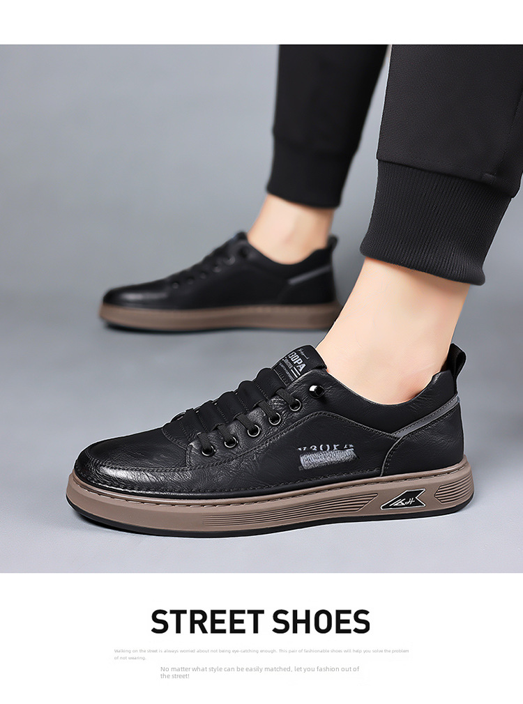 New soft leather cowhide men's shoes soft sole trend every day casual leather shoes board shoes_voghion.com