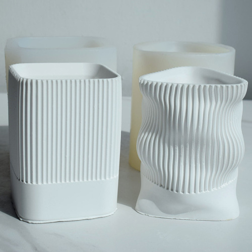 3D geometric striped pen holder plaster silicone mold magic ball storage box glue cement succulent resin flower pot mold