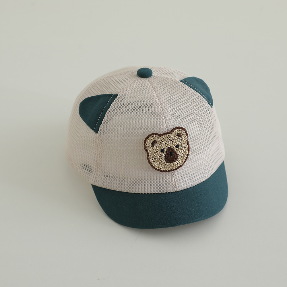 Sombrero de bebé lindo, gorra de verano, gorra de red, gorra de béisbol de oso de dibujos animados, gorra para el sol de malla completa transpirable para niños