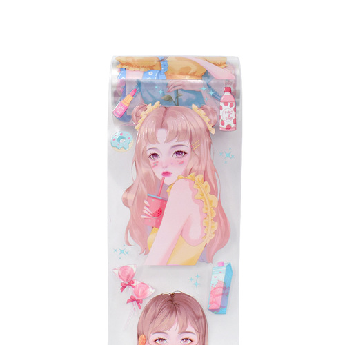 Handbook tape pet glossy crystal ink technology modern Guka character animation handbook special oil sticker