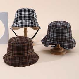 时尚新款复古格纹加绒保暖渔夫帽户外旅行休闲百搭显脸小飞行员帽