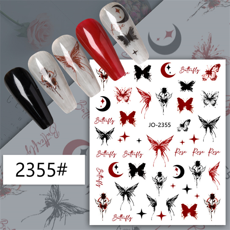 Pegatinas de uñas transfronterizas traje oscuro Pegatinas de uñas de mariposa ins pegatinas de uñas de primavera y verano 12 piezas un conjunto