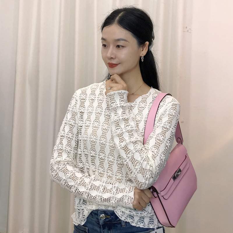 All-over lace, soft! YX8206 Korean-style hollow-out long-sleeve base shirt, versatile and stylish, 2026 new women's collection All-over lace, soft! YX8206 Korean-style hollow-out long-sleeve base shirt, versatile and stylish, 2026 new women's collection
