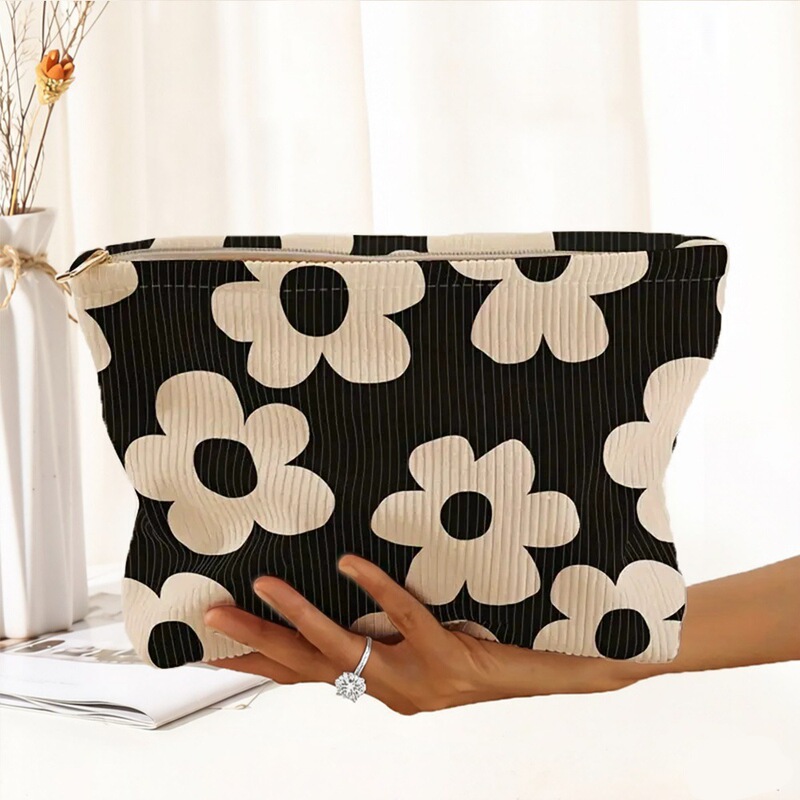 【Jit】Shein Amazon Temu Hand-Painted Cartoon Large Floral Corduroy Zipper Storage Bag Makeup Bag 【Jit】Shein Amazon Temu Hand-Painted Cartoon Large Floral Corduroy Zipper Storage Bag Makeup Bag